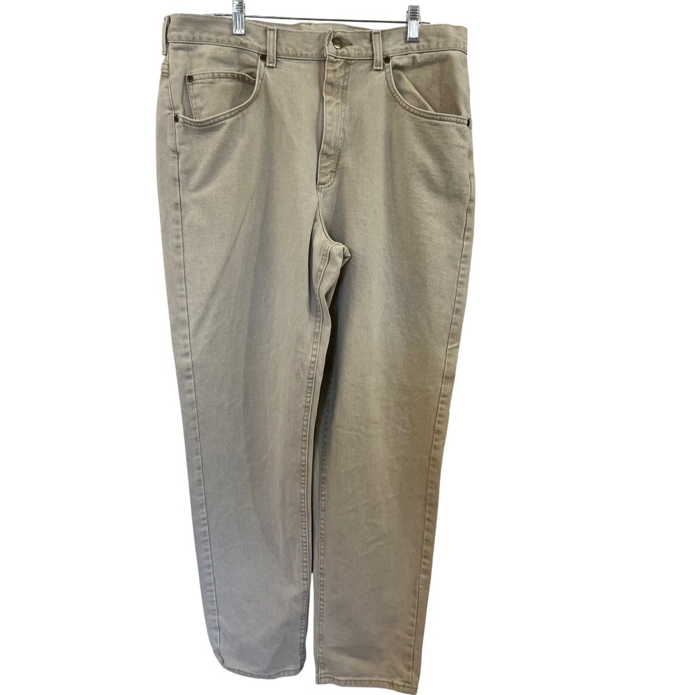 LL Bean Mens Double L Natural Fit Jeans Tan Khaki Straight Leg Denim 37x31